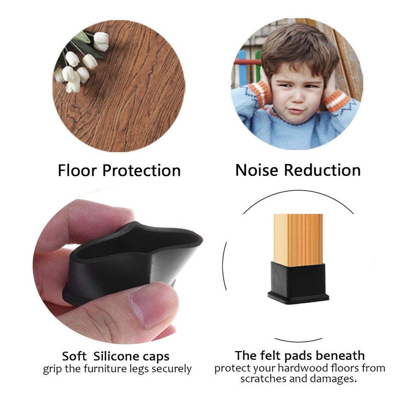 SpzcdZa 8pcs 1-3/16 Inch x 1-3/16 Inch (30 x 30mm)Black Rubber Square Feet Furniture Table Chair Leg Foot Cover Caps Chair Leg Floor Protectors, Prevent Scratches, Wood Floor Protector - Image 4